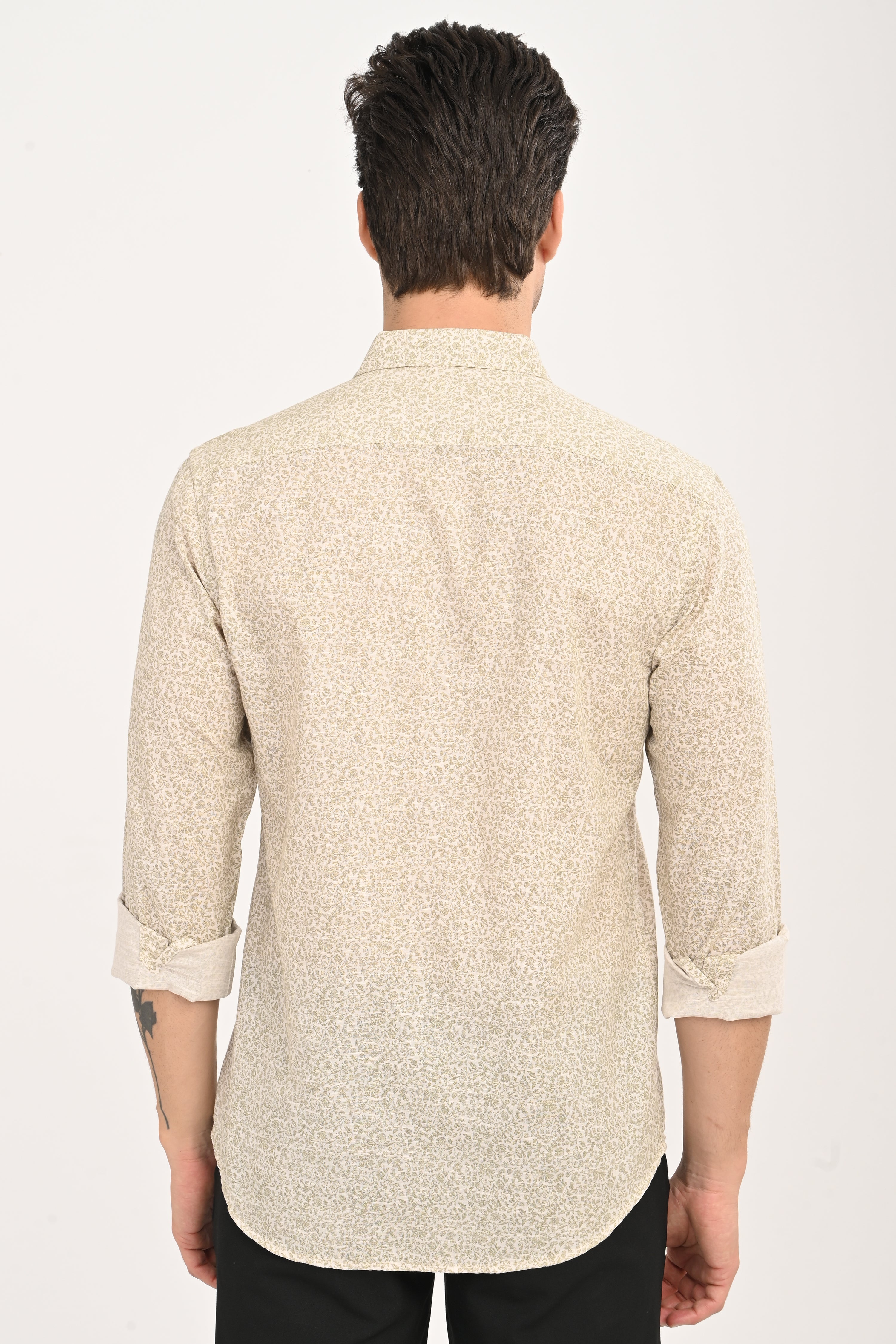 Men's Beige Geometric Print Single Pocket Shirt