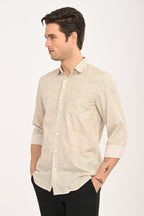 Men's Beige Geometric Print Single Pocket Shirt