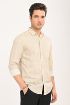 Men's Beige Geometric Print Single Pocket Shirt