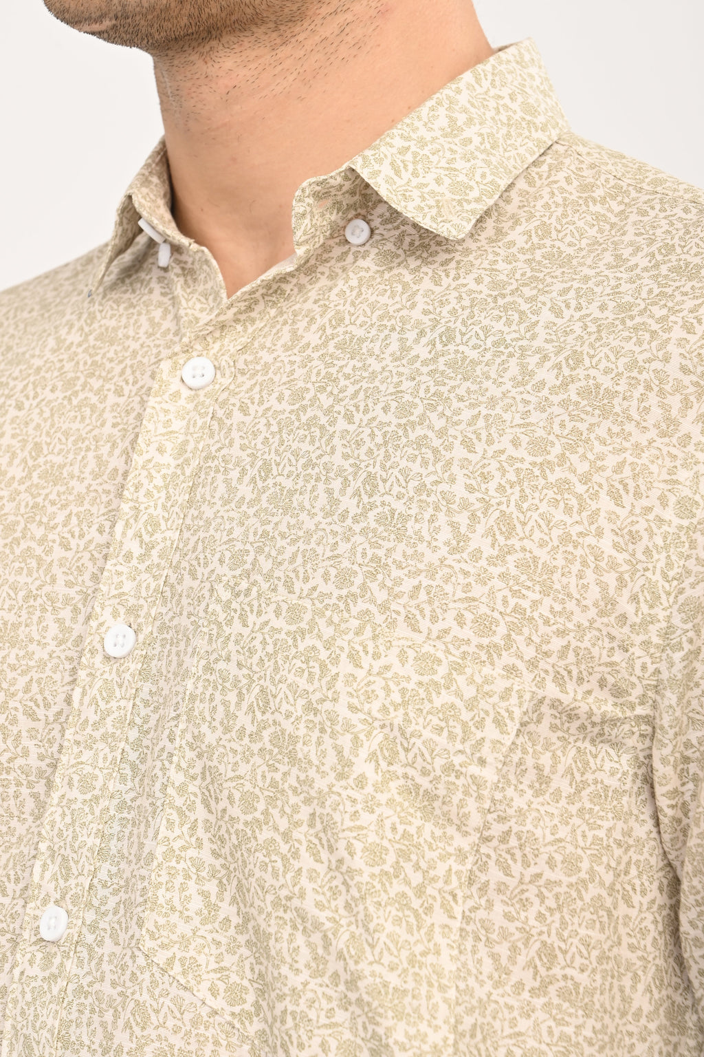 Men's Beige Geometric Print Single Pocket Shirt