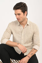 Men's Beige Geometric Print Single Pocket Shirt