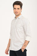Men's White Micro Print Slim Fit Casual Shirt