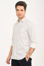 Men's White Micro Print Slim Fit Casual Shirt