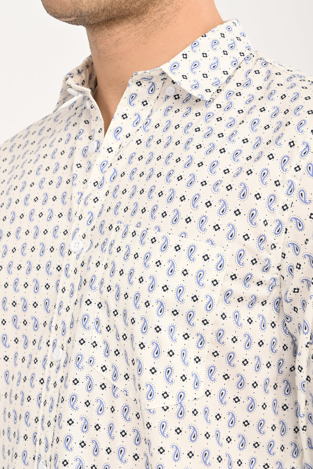 Men's White Micro Print Slim Fit Casual Shirt