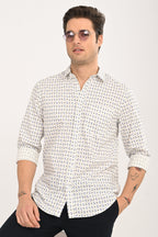 Men's White Micro Print Slim Fit Casual Shirt