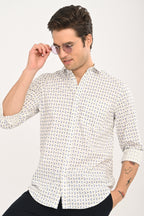 Men's White Micro Print Slim Fit Casual Shirt