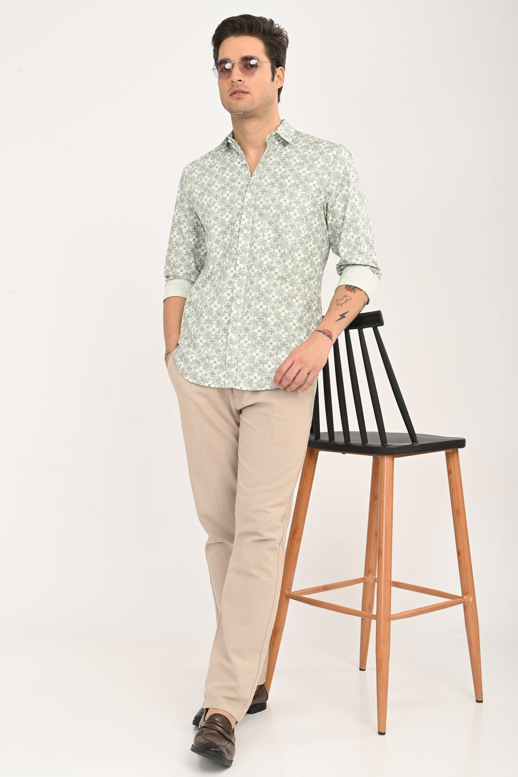 Green Floral Print Cotton Shirt