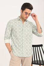 Green Floral Print Cotton Shirt