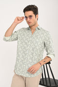 Green Floral Print Cotton Shirt