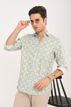 Green Floral Print Cotton Shirt