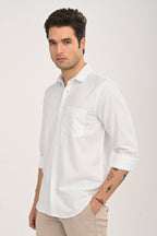 White Cotton Slim Fit Floral Print Shirt