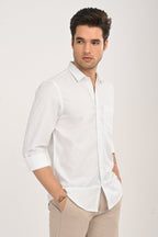White Cotton Slim Fit Floral Print Shirt