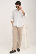 White Cotton Slim Fit Floral Print Shirt