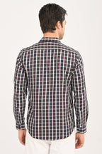 Men’s Slim Fit Checkered Shirt – Grey & Red Plaid Casual Long Sleeve Button-Down