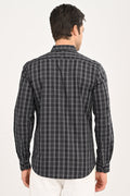 Men’s Slim Fit Checkered Shirt – Black &amp; Grey Plaid Casual Long Sleeve Button-Down