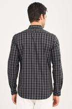 Men’s Slim Fit Checkered Shirt – Black &amp; Grey Plaid Casual Long Sleeve Button-Down