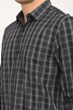 Men’s Slim Fit Checkered Shirt – Black &amp; Grey Plaid Casual Long Sleeve Button-Down