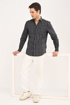 Men’s Slim Fit Checkered Shirt – Black &amp; Grey Plaid Casual Long Sleeve Button-Down