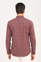 Men’s Slim Fit Checkered Shirt – Red &amp; Navy Plaid Casual Long Sleeve Button-Down