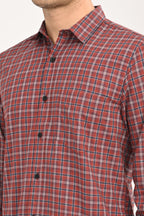 Men’s Slim Fit Checkered Shirt – Red &amp; Navy Plaid Casual Long Sleeve Button-Down