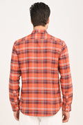 Men’s Orange Checked Casual Shirt – Slim Fit, Full Sleeve Cotton Plaid Shirt