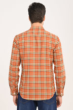 Men’s Burnt Orange Plaid Cotton Shirt - Slim Fit Casual Button-Down