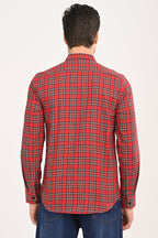 Red & Navy Tartan Plaid Casual Shirt – Slim Fit Premium Cotton