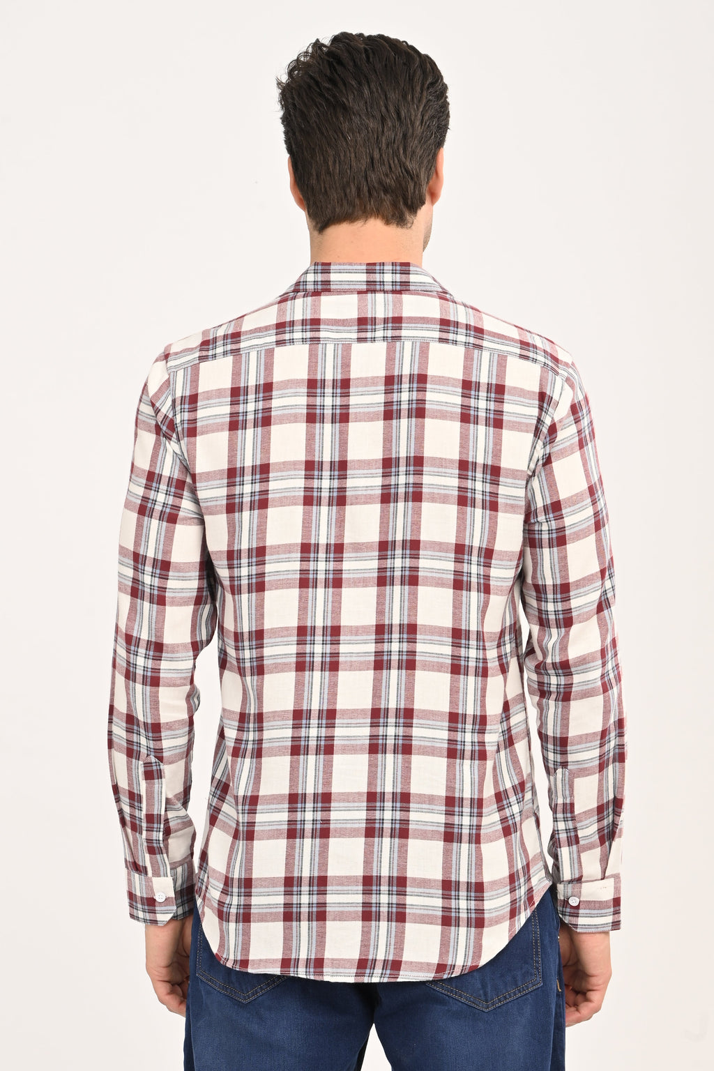 Men's Maroon & Cream Plaid Slim Fit Casual Cotton Shirt