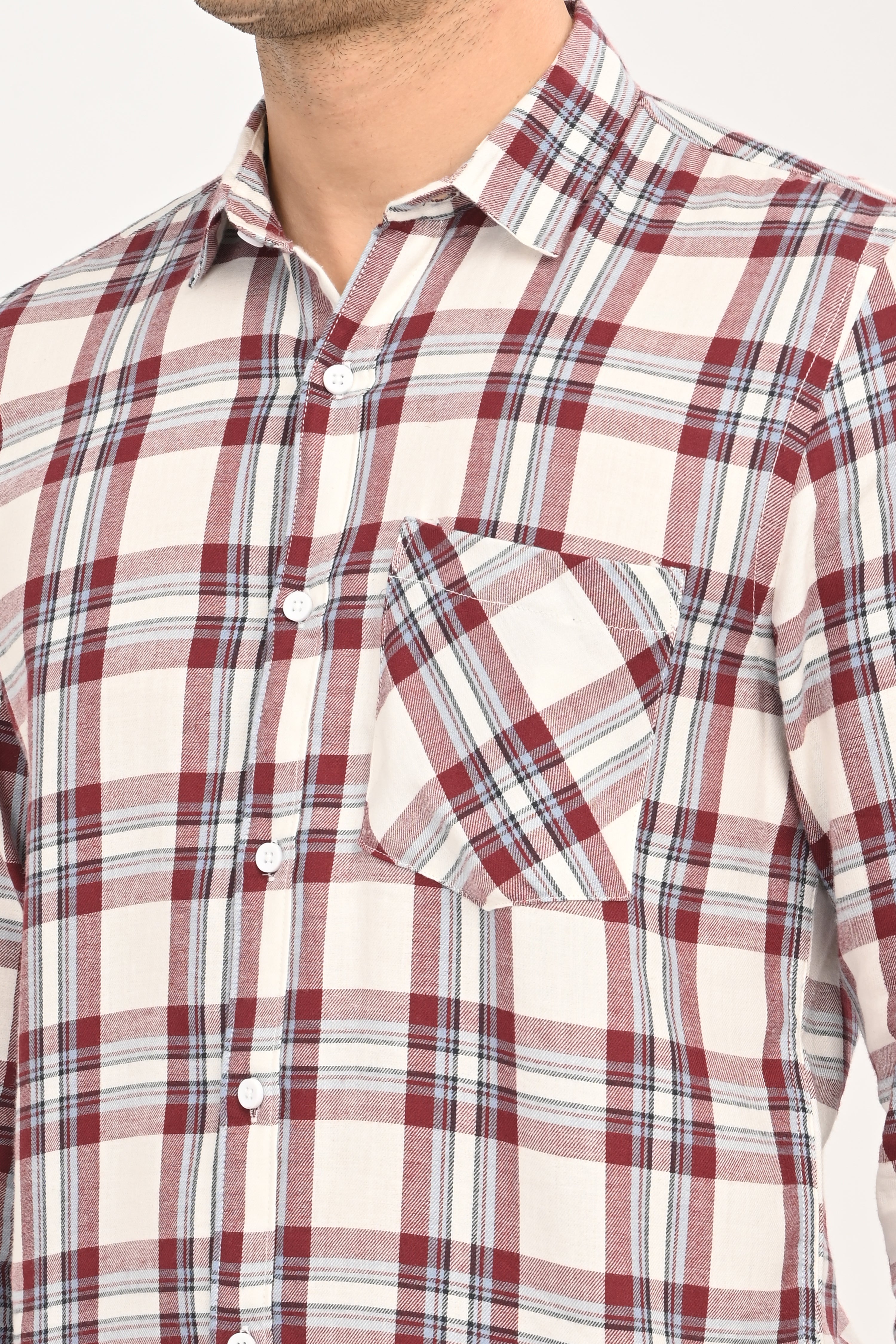 Men's Maroon & Cream Plaid Slim Fit Casual Cotton Shirt