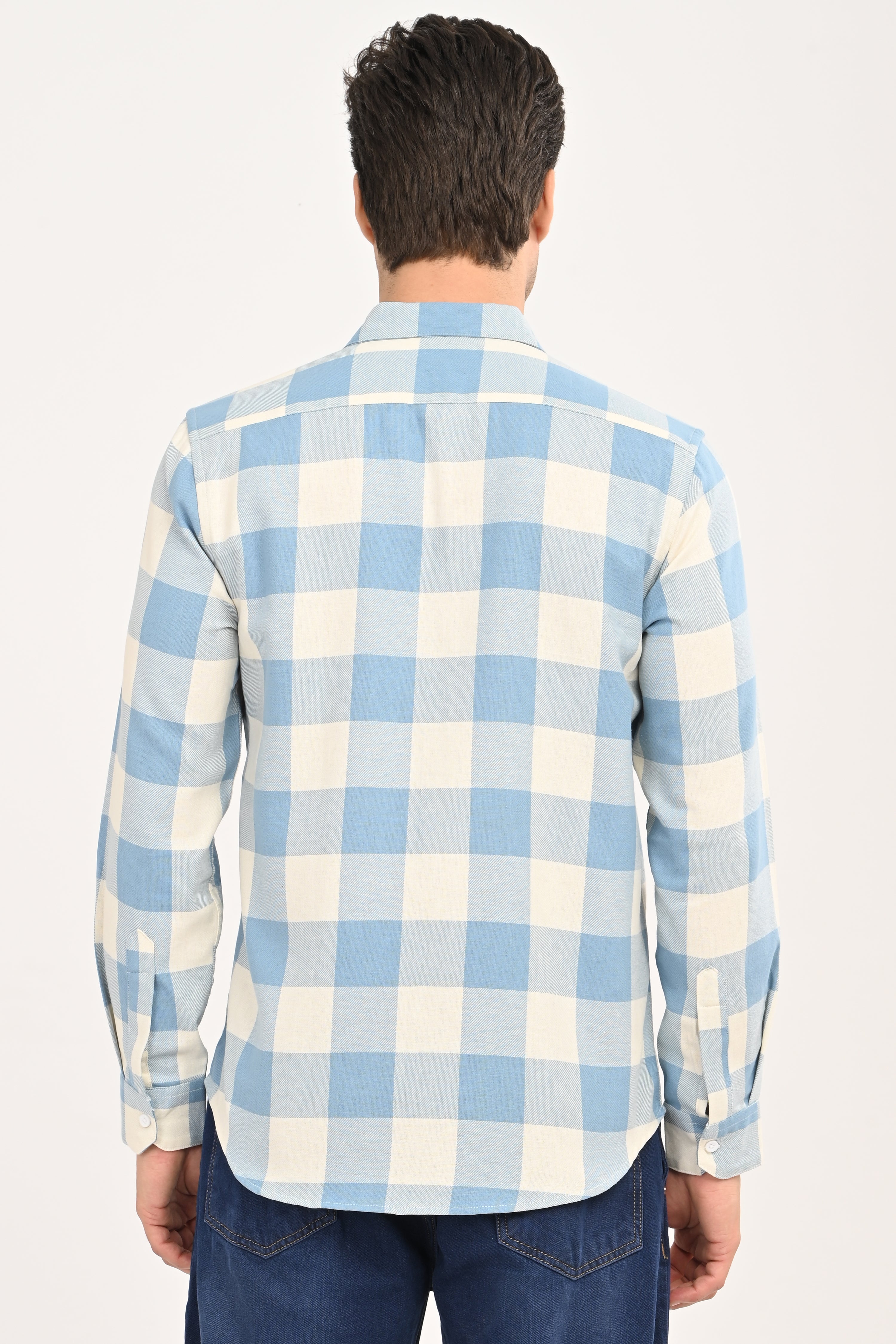 Men’s Sky Blue & Cream Gingham Check Slim Fit Casual Shirt