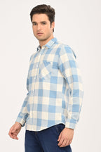Men’s Sky Blue & Cream Gingham Check Slim Fit Casual Shirt