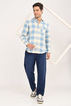 Men’s Sky Blue & Cream Gingham Check Slim Fit Casual Shirt