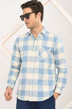 Men’s Sky Blue & Cream Gingham Check Slim Fit Casual Shirt