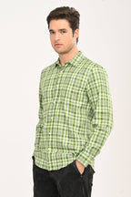 Men’s Mint Green Micro-Plaid Slim Fit Casual Shirt