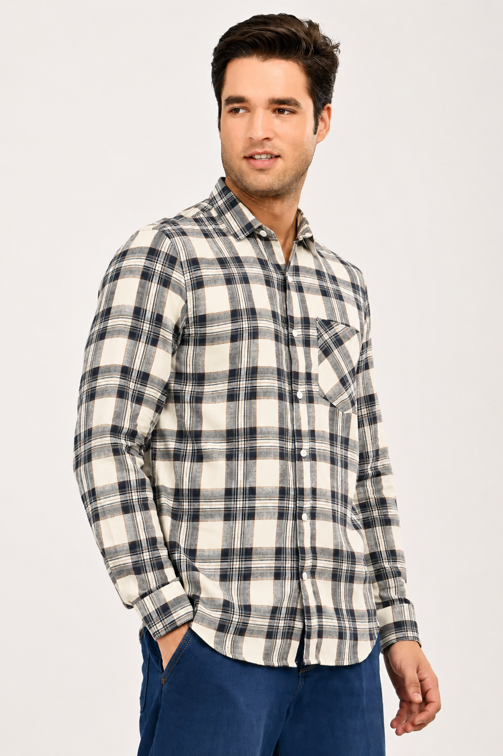 Men's Maroon & Cream Plaid Slim Fit Casual Cotton Shirt