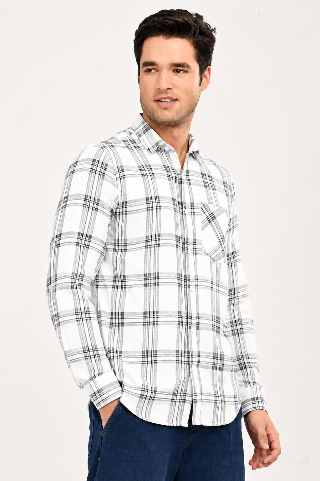 Men's Maroon & Cream Plaid Slim Fit Casual Cotton Shirt